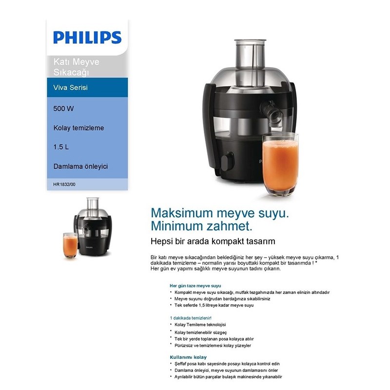 Philips HR1832/00 Avance Collection Siyah 500 W Katı Meyve Sıkacağı - Görsel 2
