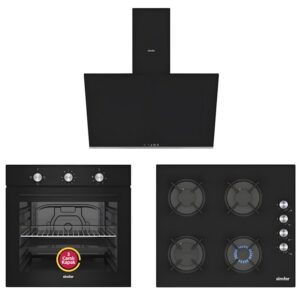Simfer 3'lü Ankastre Set Siyah Cam 73 LT Turbo Fırın 4 Gözlü Ocak Davlumbaz