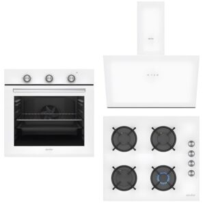 Simfer 3'lü Beyaz Cam Ankastre Set SB8202 3048 NG Turbo Fırın Ocak Davlumbaz