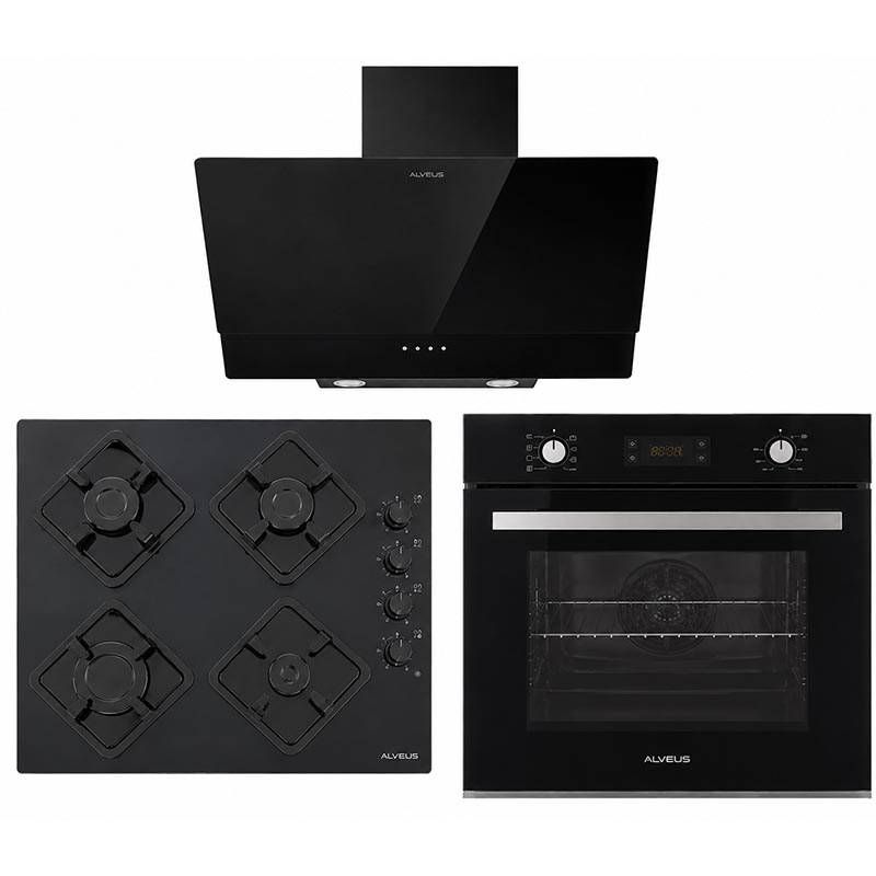 Alveus Siyah Cam Ankastre Set (Mfa 627 Wh + Kls 670 Wh + Mod 3000)