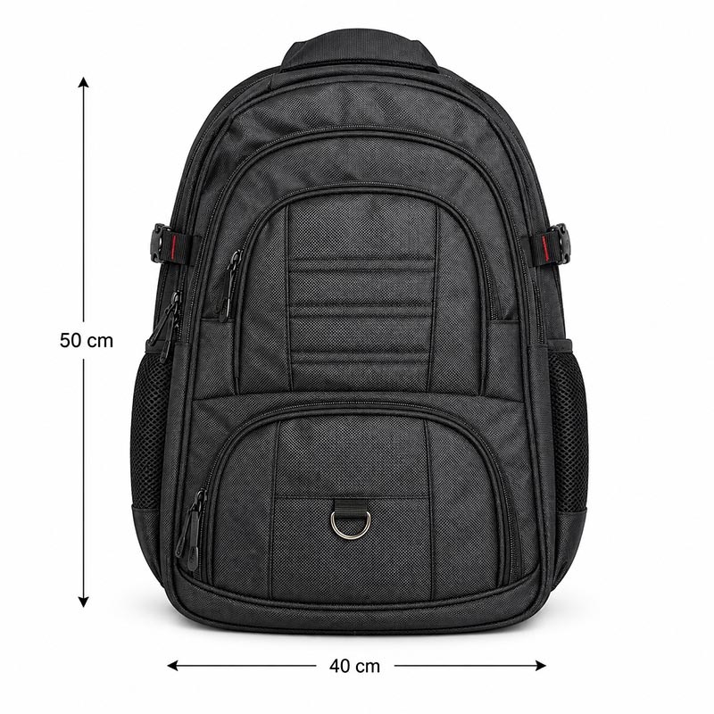 Unisex Siyah 5 Cepli Suya Dayanıklı Sırt Çantası Seyahat Outdoor ve Günlük Kullanım - Görsel 2