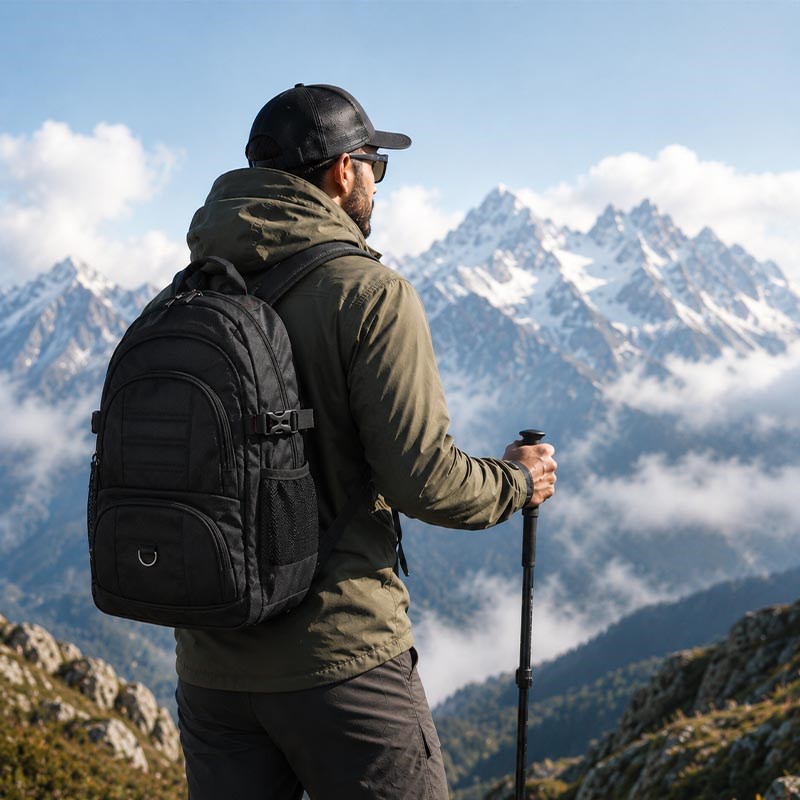Unisex Siyah 5 Cepli Suya Dayanıklı Sırt Çantası Seyahat Outdoor ve Günlük Kullanım - Görsel 8